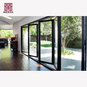 WANJIA Customized Exterior Aluminum Frame Double Glass Bifold Doors Patio Bi Folding Door