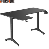 Bureau de jeu en forme de L Wquantum en métal et mélamine avec porte-gobelet et crochet pour casque, idéal pour le bureau et la chambre