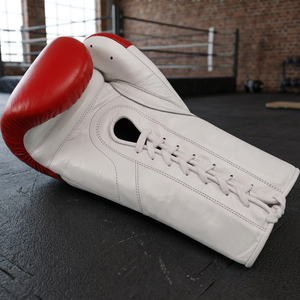 Guantes de Boxeo de Cuero Blancos y Rojos con Cordones, Equipo de Sparring de Dedos Completos para Adultos - Product Image 2