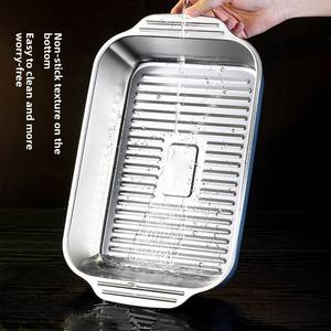 Sartén para pescado a la parrilla de acero inoxidable <span class=keywords><strong>Wow</strong></span> Oh, sartén para cangrejos de doble asa, sartén para barbacoa doméstica, <span class=keywords><strong>extra</strong></span> profunda, multiusos, apta para microondas - Product Image 1