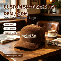 Casquettes personnalisées à 6 panneaux en velours côtelé, casquette de baseball unie, vente en gros, logo brodé 3D, casquette structurée à fermeture snapback, motif lettres