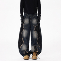 Jeans baggy pour homme, déchirés, patchwork, délavés, coupe large, en denim, personnalisables par le fournisseur OEM