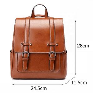 Natural Cowhide Brown Leather <b>School</b> <b>Backpack</b> for Students Brown Leather - Product Image 2