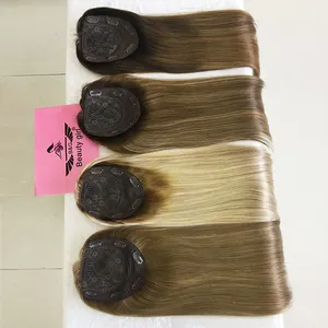 Rambut Virgin Rusia 180 dengan pasta gigi Balayage pirang simpul tangan bagian atas untuk wanita ujung rambut sutra