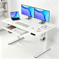 Scrivania Ergonomica Manuale Regolabile in Altezza, Design Moderno, Struttura in Legno, Include Cassetto Portaoggetti e Gestione Cavi - Senza Elettricità