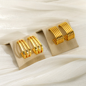 ZOGXIN Gold Plated U Shape Stud Earrings Geometric Design Stainless Steel Fashion Jewelry For Women - Product Image 3