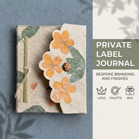 Carnet de notes à couverture rigide carrée en papier texturé, avec fleurs pressées faites à la main, pour journal botanique, marque privée, vente en gros