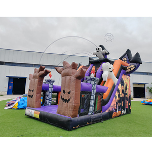 Toboggan gonflable sur le thème <span class=keywords><strong>de</strong></span> la citrouille fantôme d'Halloween, amusement effrayant avec citrouilles souriantes, topper fantôme, pistes colorées - Product Image 3
