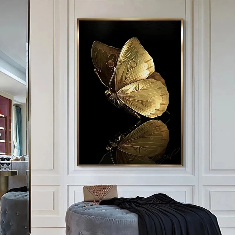 Golden Butterfly Posters And Prints Modern Art Painting Luxury Wall Art Black and Gold Wall Picture For Living Room Decor