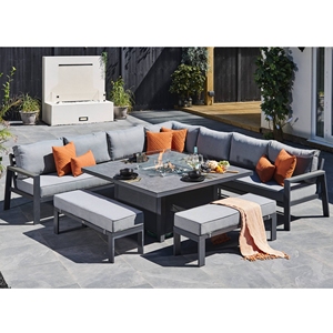 Fimous vườn nhôm góc sofa đặt lửa Pit Bảng bộ tối màu xám 9 chỗ ngồi firepit bảng - Product Image 1