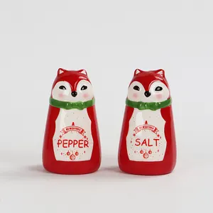 Natal férias sal e pimenta Shaker Set Red Fox forma Handmade mão pintada cerâmica sal pimenta shaker