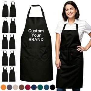 Tablier en toile personnalisé à motif avec logo, pas cher, avec poches, facile à nettoyer, tablier en polyester imprimé - Product Image 1