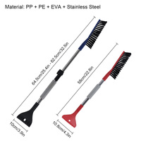 Grattoir à glace 2-en-1 robuste en PP avec poignée EVA, trou de suspension, poils et manche en aluminium pour déneigement