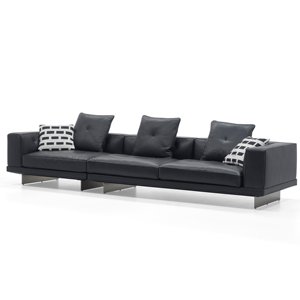 Ensemble de canapés italiens <span class=keywords><strong>Dilan</strong></span> Top-Grain en cuir véritable minimaliste en cuir noir pour le salon de forme irrégulière - Product Image 5