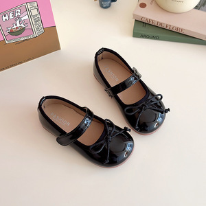 Nouvelles Ballerines en Cuir PU Rouge à Nœud Papillon pour Filles, Modèle Automne, Chaussures de Princesse à Bout Peu Profond, Vente en Gros - Product Image 3