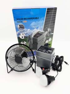 ระบบไฟส่องสว่างขนาดเล็ก 5-in-1 แบบออฟกริด พร้อมแผงโซลาร์เซลล์ 12W แบตเตอรี่ตะกั่ว-กรด พัดลมโลหะ และหลอดไฟ - พาวเวอร์แบงค์แบบพกพา - Product Image 3