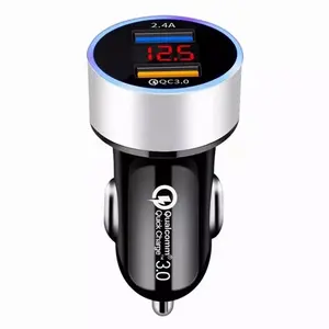 Wholesale Price Usb Voltmeter 2 Ports 12V Super Led 2.4A 3.1A total 5.4A QC 3.0 Car Charger With Voltage Display