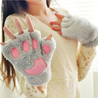 Mode filles ravissantes patte de chat en peluche mitaines chaud doux en peluche court sans doigts femmes loisirs ours chat mitaine demi-doigt cadeaux
