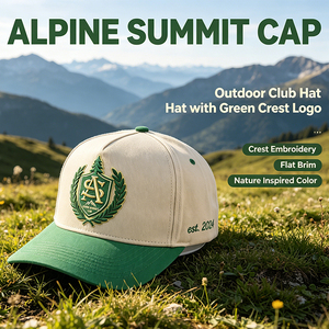 Casquette Snapback à visière plate bicolore verte, broderie Forest Nature Alpine Summit Club Laurel Pine Shield, pour l'extérieur et la montagne - Product Image 1
