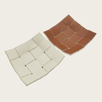 Accessoires de papeterie de bureau, Organisateur de rangement polyvalent pour table d'entrée et table de chevet, Plateau de bureau de luxe en cuir PU tressé