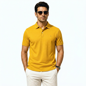 Camisa de Algodón Mercerizado Supima para Hombre, Camisa Casual Amarilla de Algodón Tejido, Camisa de Manga Corta 100% Algodón Supima, Algodón Premium - Product Image 1