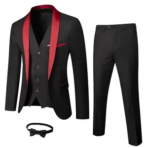 Costume 3 pièces pour homme smoking à un bouton hiver coupe ajustée dîner veste gilet pantalon et cravate ensemble