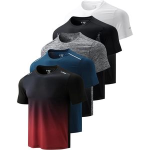 T-shirts de sport à col rond pour hommes, séchage rapide, lot de 5, manches courtes, hauts d'entraînement athlétiques, couleur unie, polyester, coupe ajustée - Product Image 1