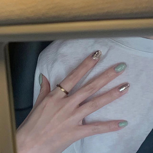 Fatto a mano semplice specchio magico verde paillettes unghie artificiali francesi sbiancamento piccolo libro rosso rimovibile per gli studenti - Product Image 3