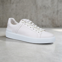 Sepatu Sneakers Suprex Enterprises White B Court Low Top, Kulit Asli Bernapas, Motif Leopard, Anti Bau, Tali, Ujung Rata