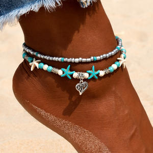 Summer Ocean Beach <span class=keywords><strong>Bracelet</strong></span> <span class=keywords><strong>de</strong></span> <span class=keywords><strong>cheville</strong></span> à double couche Pendentif tortue Pendentif en perles d'étoile <span class=keywords><strong>de</strong></span> mer bleue Bijoux <span class=keywords><strong>de</strong></span> <span class=keywords><strong>cheville</strong></span> pour femmes - Product Image 5