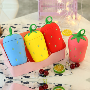 Strawberry Shape Double Layer Glass Water Cup With Lid Fruit Design For Students Back To School Use - Product Image 1