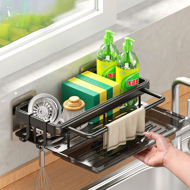 DS1498 Küchen- und Badezimmer-Organizer Regal Wandmontage Handtuchhalter Aluminium Spülbecken Abtropfgestell Seifen- und Schwammhalter Abtropfkorb| Alibaba.com