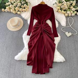 GX912 Abito Lungo Elegante da Donna di Alta Qualità, Vestito da Sera a Maniche Lunghe con Scollo a O e Design Unico Incrociato, Ideale per Feste e Streetwear - Product Image 3