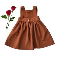 Nouvelle Robe d'été décontractée marron pour petite fille, style princesse féerique, sans manches, à volants, longueur genou, coupe trapèze, en lin et coton, personnalisable avec monogramme