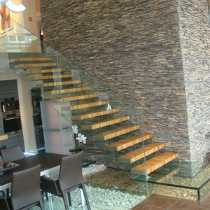 Eiche Holztreppe Stahlträger Holz schwimmende gerade Treppe Design für den Innenbereich - Product Image 2