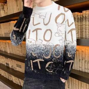 Vente en gros de sweatshirt à col rond pour hommes, hiver, chaud et personnalisé, nouveau design, pull à motif de lettres de dessin animé dégradé, saison d'automne - Product Image 6