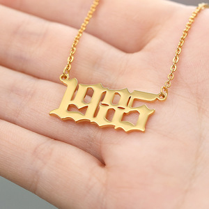 Collar con colgante de oro <span class=keywords><strong>inglés</strong></span> antiguo de 18 quilates de acero inoxidable personalizado, cadena de eslabones de moda, forma de número, regalo de aniversario de año de nacimiento - Product Image 6