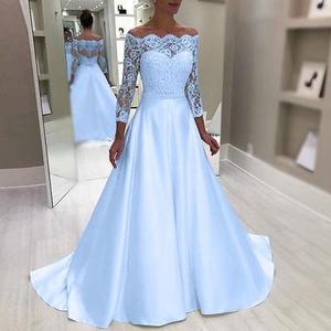 Abito <span class=keywords><strong>da</strong></span> sposa <span class=keywords><strong>da</strong></span> damigella d'onore con maniche in pizzo con spalle scoperte, lunghezza del pavimento, abito <span class=keywords><strong>da</strong></span> <span class=keywords><strong>sera</strong></span> <span class=keywords><strong>da</strong></span> principessa - Product Image 6