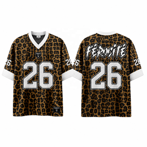 Camiseta de Fútbol Personalizada para Mujer, Cuello en V, Estampado de Leopardo, Estilo Vintage, Corte Holgado, Ropa Deportiva - Product Image 3