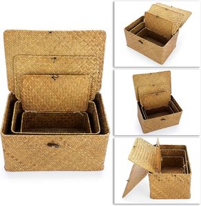 ถังเก็บเคาน์เตอร์แบบธรรมชาติกล่องใส่ขนมปังทรงรีทำจากไม้หญ้าทะเลแบบโบราณกระป๋องสีดำสีขาวสำหรับเคาน์เตอร์ครัวสีม่วง - Product Image 2