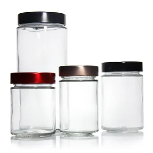 Lege Vele Beschikbare Grootte 10G ~ 1000G Vierkante Glas Honing Jar Jampot Inblikken Pot Met Schroef Metalen zwart Of Golden Cap