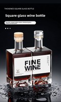 Bouteille à liqueur carrée haut de gamme de 500 ml, vide, pour mariage, banquet, ou pour le brassage maison, avec couvercle en cristal scellé, sérigraphiée, pour le décanter de Baijiu