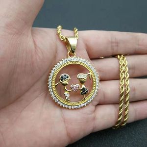 Lovers Round Pendant <b>Necklace</b> Stainless Steel Gold Plated With Colored Diamonds Gift For Couples - Product Image 3