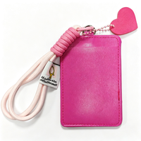 Porte-cartes en cuir PU avec motif brodé auto-finissant, étui pour badge avec sangle tressée et porte-clés pendentif cœur