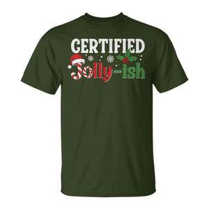 T-shirt de Noël certifié Jolly-Ish à manches courtes, col rond unisexe, design esprit des fêtes - Product Image 1
