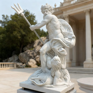 Sculpture en marbre blanc naturel de taille d'usine du <span class=keywords><strong>dieu</strong></span> de <span class=keywords><strong>la</strong></span> mer Décoration de jardin extérieure durable de conception européenne - Product Image 6