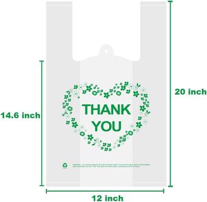 HuamaohengchunThank You T Shirt Bags White <b>Plastic</b> Grocery Bags with Handles, Standard Supermarket Size, 12 x 20 inch (100 pcs) - Product Image 2
