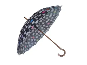 Double Layer Outdoor Umbrella With Straight Pattern Automatic Open Air Vents And Wooden Handle Stick Umbrella For Adults