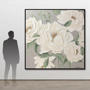 Cuadro Moderno <span class=keywords><strong>de</strong></span> Flores Blancas Pintado a Mano al Óleo sobre Lienzo, Tamaño Personalizable, Decoración para Sala <span class=keywords><strong>de</strong></span> Estar y Hogar, Pinturas <span class=keywords><strong>de</strong></span> Flores, Regalos - Product Image 1