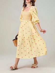 Vestido Maxi Casual de Verano para Mujer, Nuevo Estilo, Bordado Floral, 100% Algodón Tejido, Cintura Natural, Cuello Redondo, Manga Corta - Product Image 2